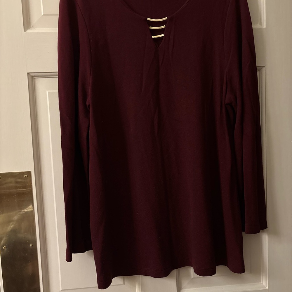 Chico's Long-Sleeve V-Neck Tunic with Gold Bars - Burgundy